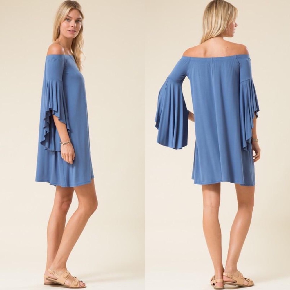 🎉HP🎉 Sage Green Off The Shoulder Bell Sleeve Dress - Picture 2 of 3